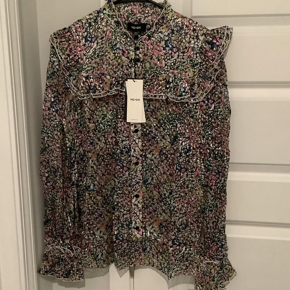 ME+EM Silk Blend Devore Confetti Print Blouse, Brand New